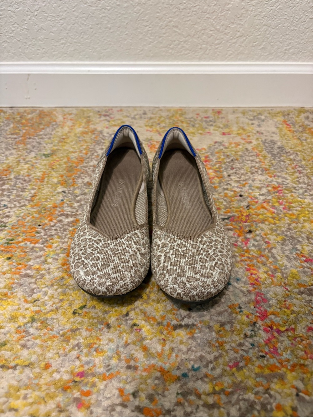 Rothy's Beige Leopard-Print Flats with Blue Trim - Picture 4 of 8